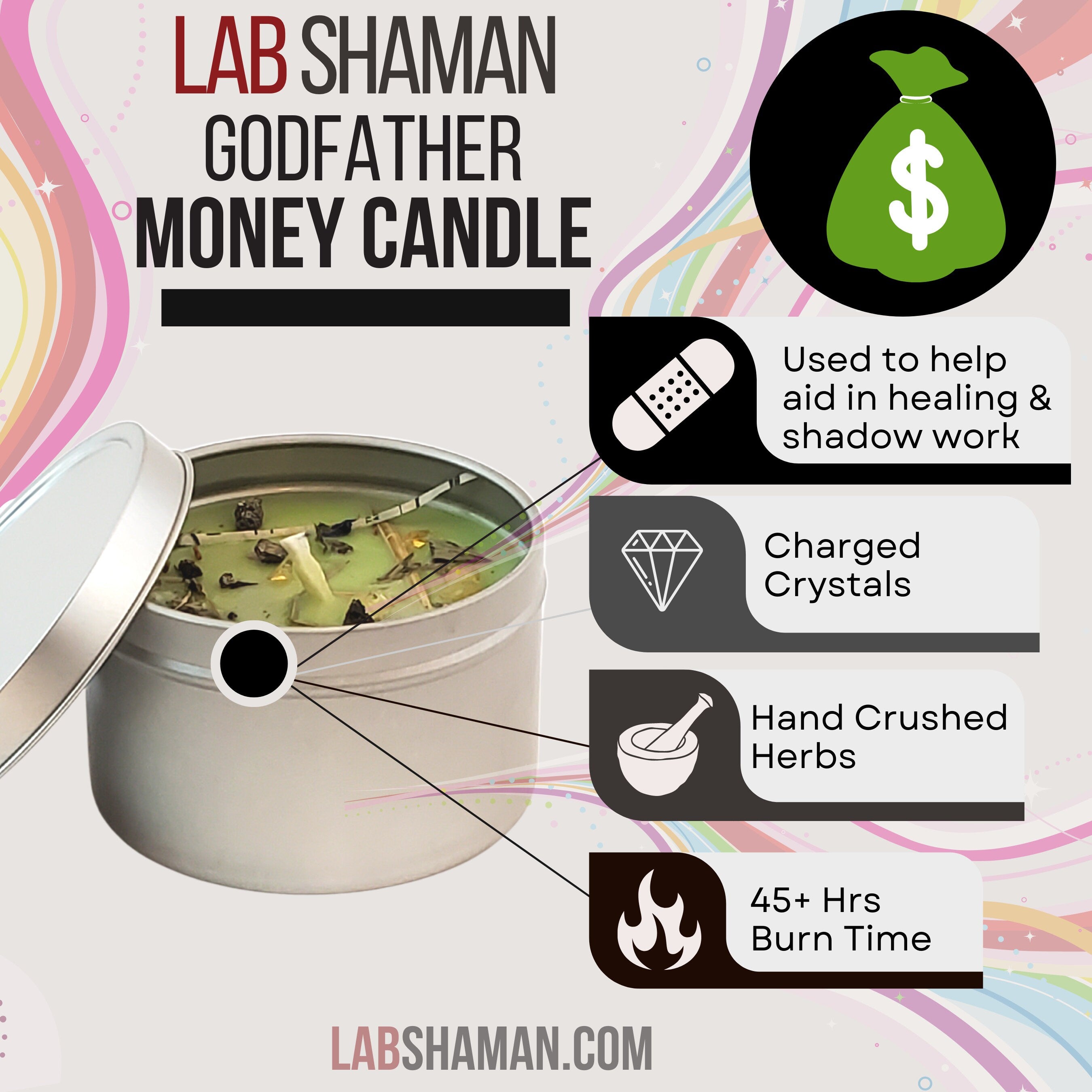 Money Candle, Money, bring in money candle, Wealth opportunities, wealthy candle, millionaire candle, millionaire spell, make money, wealth candle,  LAB Shaman, Lacye, Moon candle, Altar Candle, Altar supplies, art of the root, lab shaman, lacye