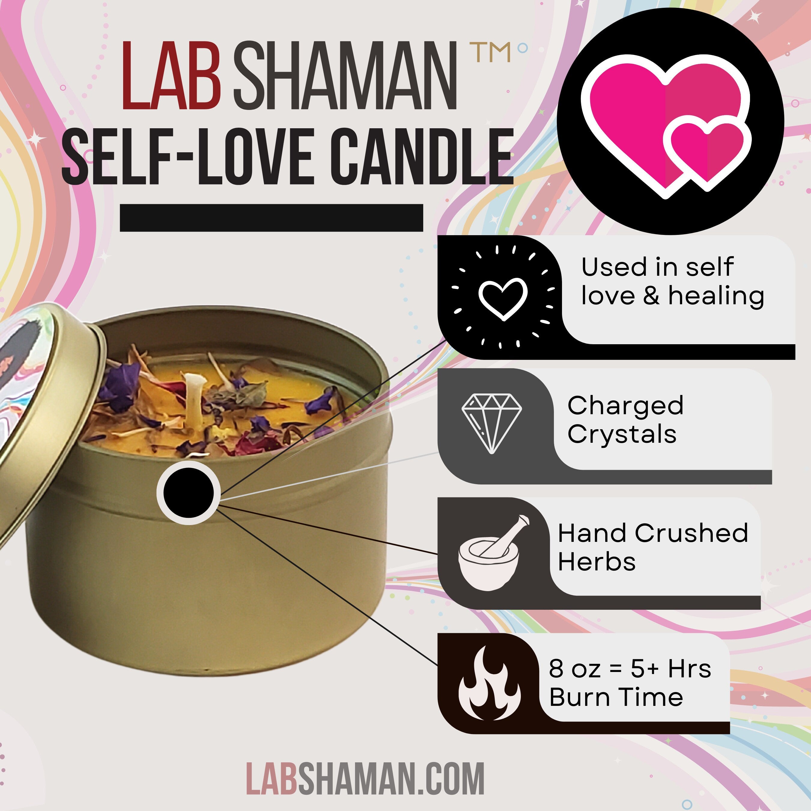 Selflove candle, self-love candle, love candle, self care, self maintenance, happy candle, bring joy candle, citrus candle, rose candle,   LAB Shaman, Lacye, Moon candle, Altar Candle, Altar supplies, art of the root, lab shaman, lacye