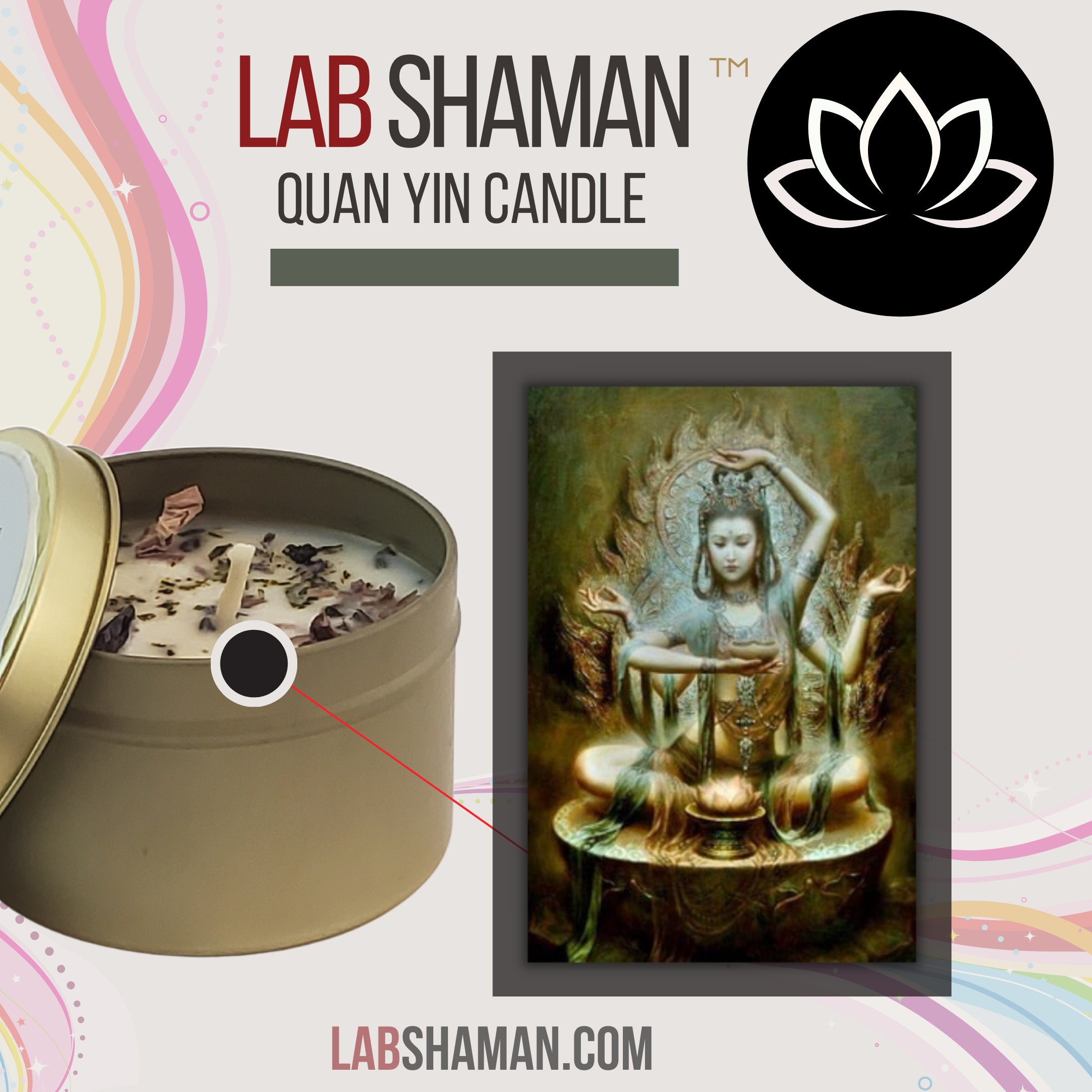 Quan Yin, Kwan Yin, Gwan Yin, Goddess Candle, Quan Yin Candle, Compassion Candle, Love Candle, Ancestor candle, Altar Candle, Altar supplies, art of the root, lab shaman, lacye