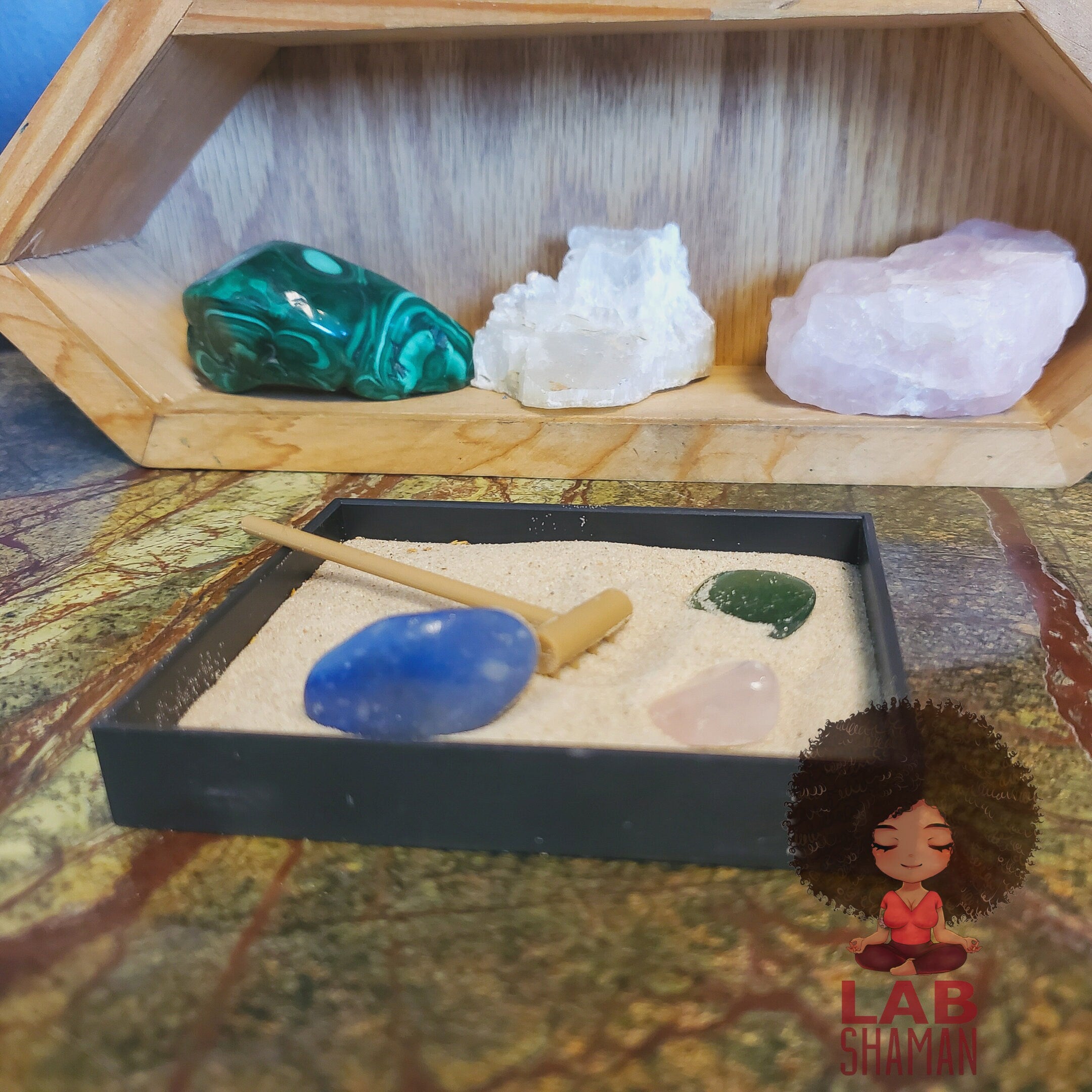 Lab shaman, zen garden kit, spiritual protection, mini zen garden, protection from work, work protection, remove negative energy, zen kit, office zen, school zen, protection in classroom, lacye, zen garden, garden kit, protective crystals