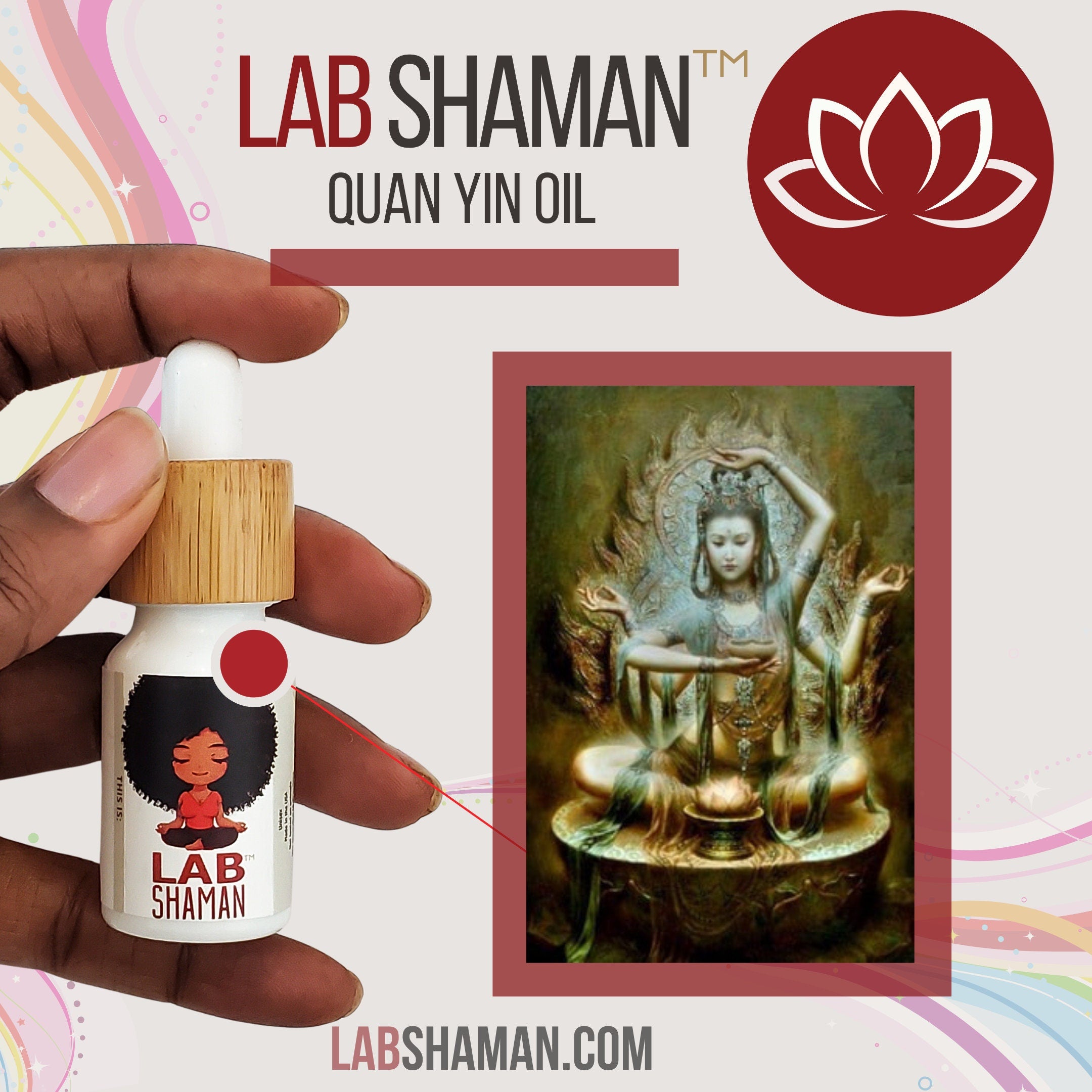 Quan Yin oil, Guanyin, Kwan yin, conjure oil, hoodoo oil, like art of the root, spell oil, anointing oil, witchcraft oil, hoodoo supplies, intention oil, ritual oil, altar oil, protection oil, blessing oil, magic oil, curios, van van oil, witch oil.