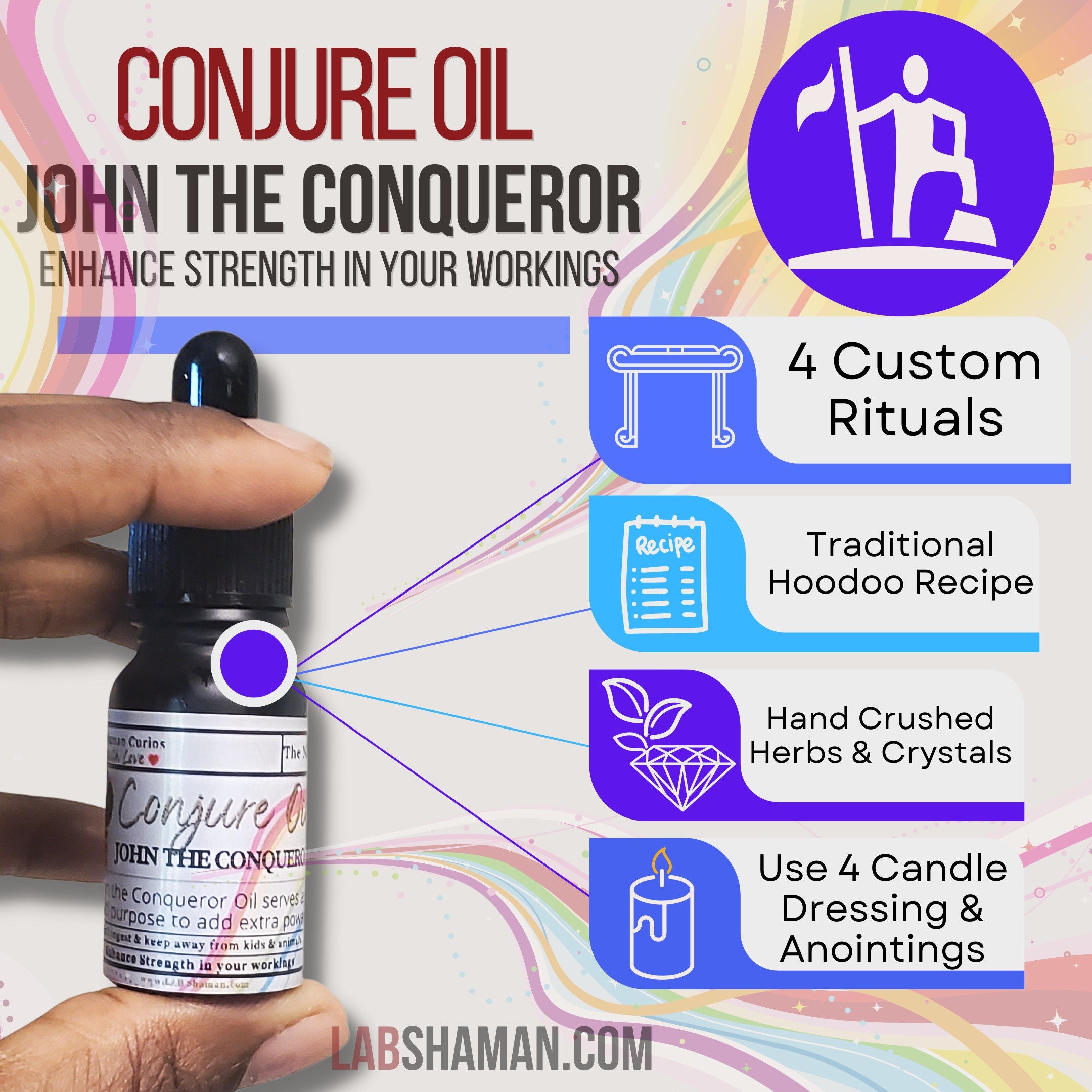 John the Conqueror oil , conjure oil, hoodoo oil, like art of the root, spell oil, anointing oil, witchcraft oil, hoodoo supplies, intention oil, ritual oil, altar oil, protection oil, blessing oil, magic oil, curios, van van oil, witch oil.