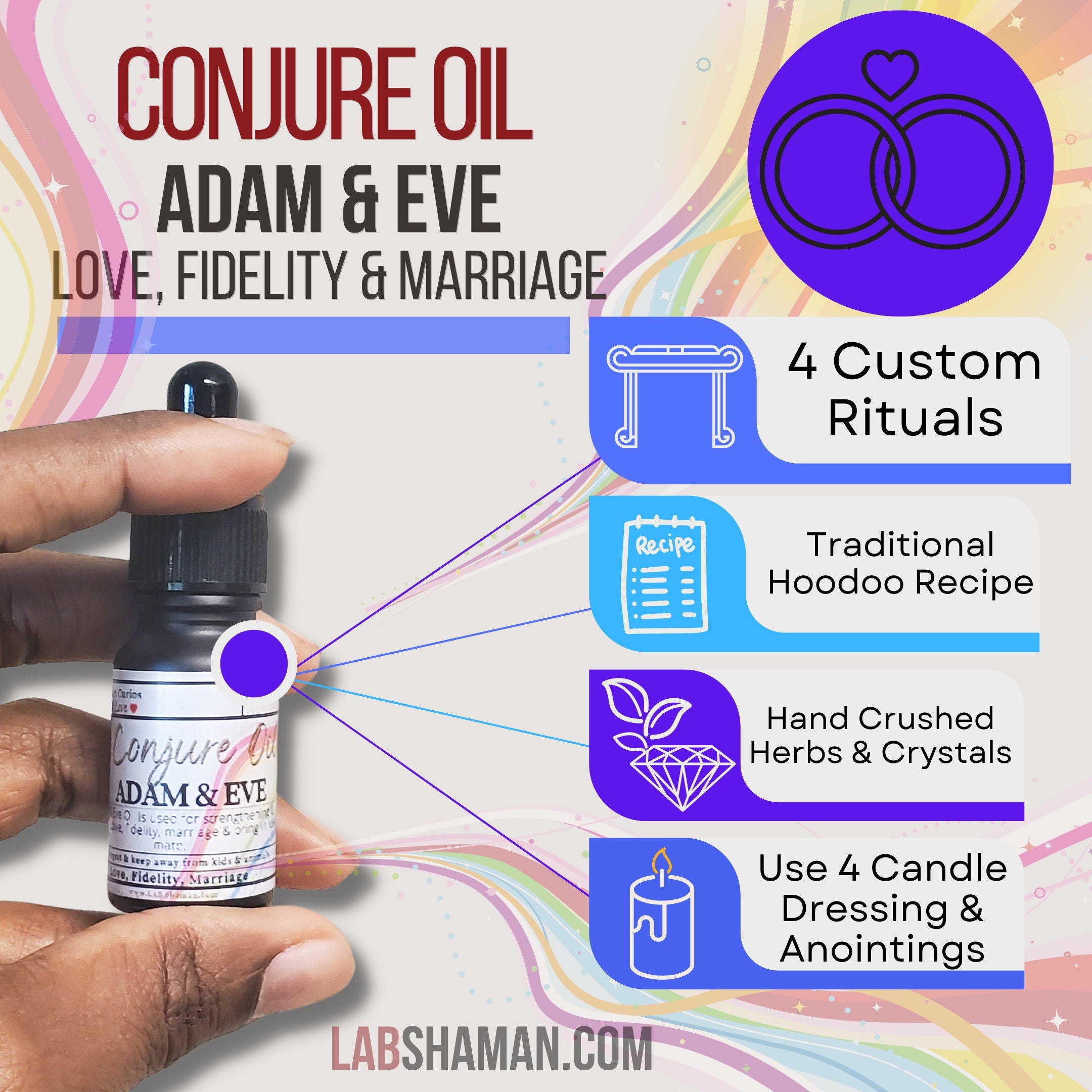 Adam and Eve, Adam & Eve oil , conjure oil, hoodoo oil, like art of the root, spell oil, anointing oil, witchcraft oil, hoodoo supplies, intention oil, ritual oil, altar oil, protection oil, blessing oil, magic oil, curios, van van oil, witch oil.