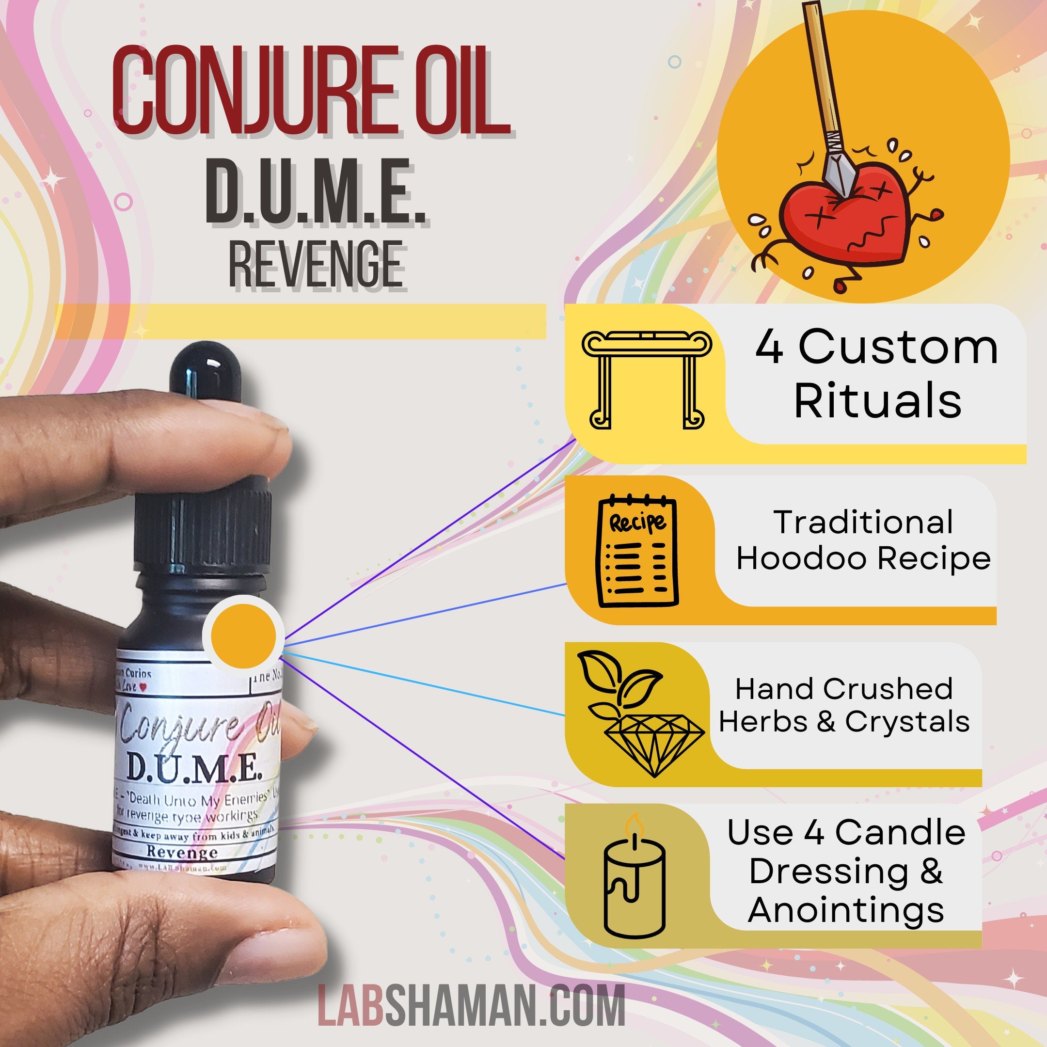 D.U.M.E.,  DUME oil , conjure oil, hoodoo oil, like art of the root, spell oil, anointing oil, witchcraft oil, hoodoo supplies, intention oil, ritual oil, altar oil, protection oil, blessing oil, magic oil, curios, van van oil, witch oil.