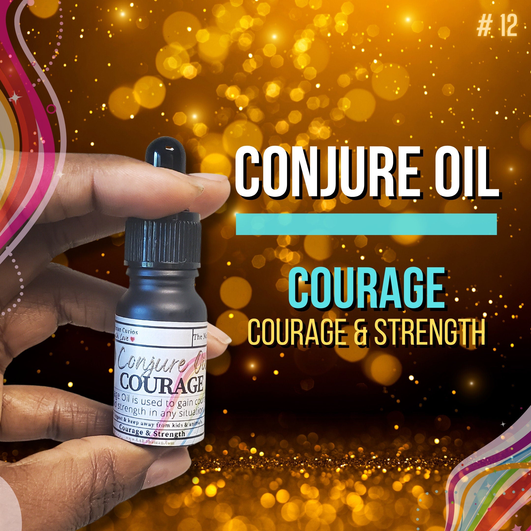 Courage oil, conjure oil, hoodoo oil, like art of the root, spell oil, anointing oil, witchcraft oil, hoodoo supplies, intention oil, ritual oil, altar oil, protection oil, blessing oil, magic oil, curios, van van oil, witch oil.