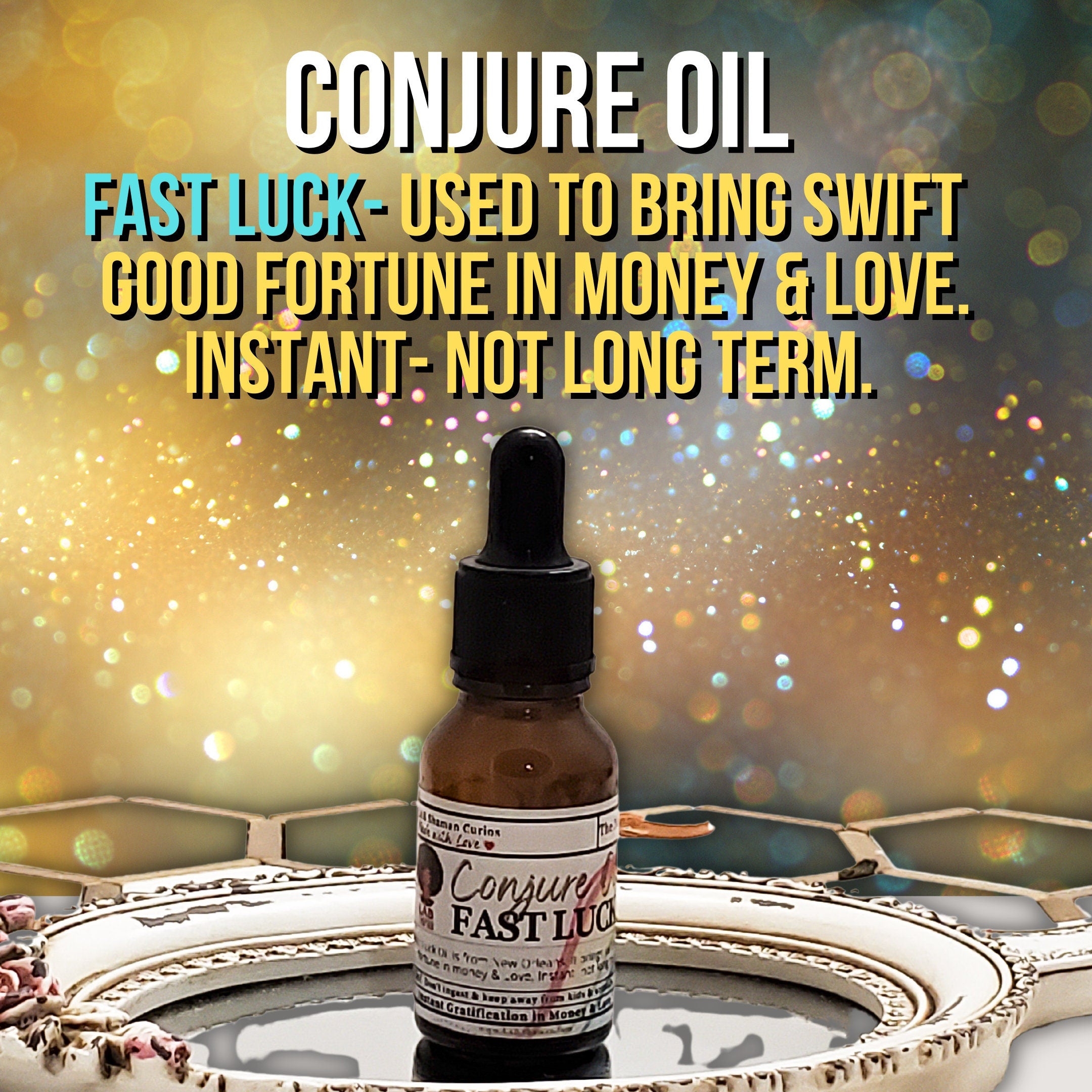 Fast luck oil, conjure oil, hoodoo oil, like art of the root, spell oil, anointing oil, witchcraft oil, hoodoo supplies, intention oil, ritual oil, altar oil, protection oil, blessing oil, magic oil, curios, van van oil, witch oil.