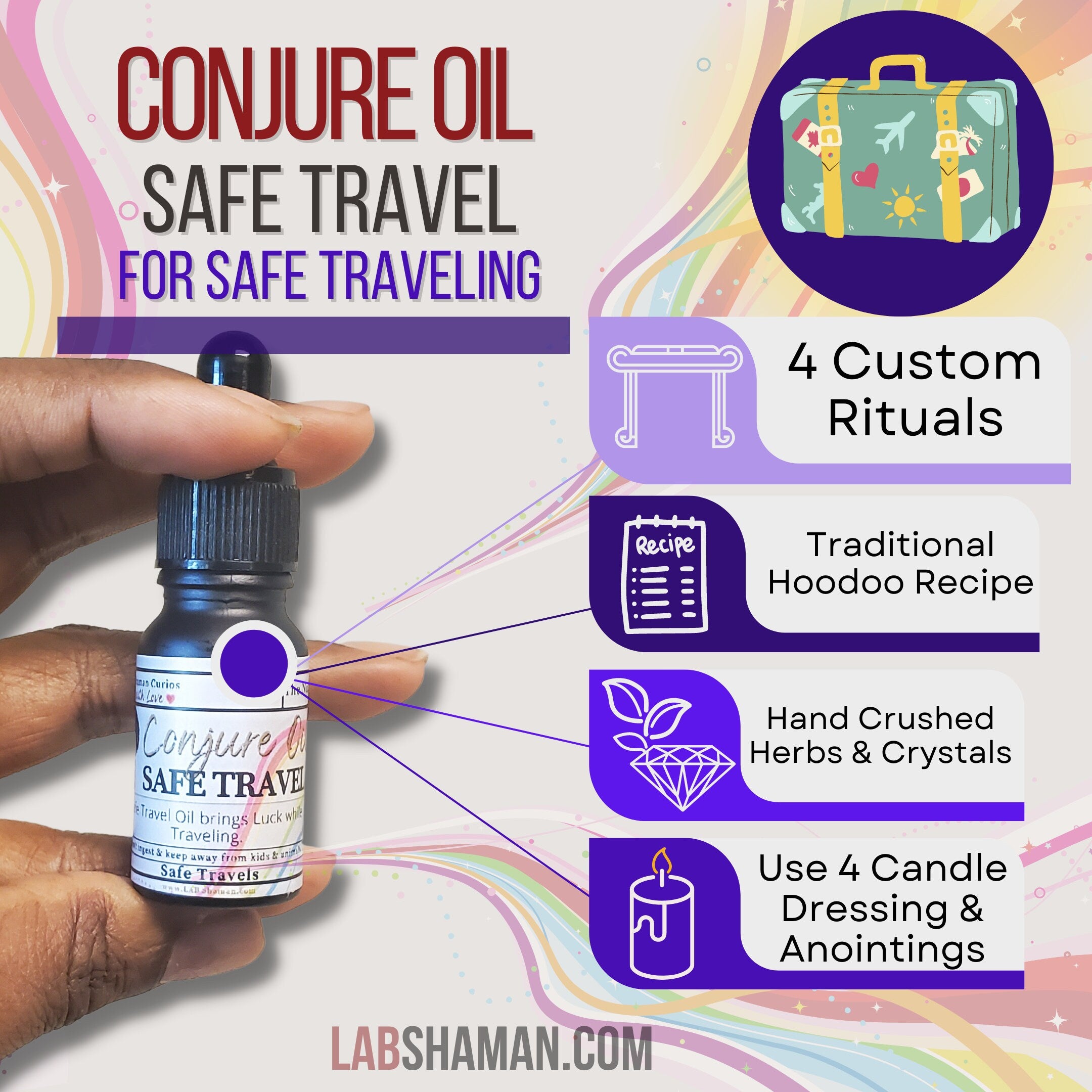 Safe Travel, conjure oil, hoodoo oil, like art of the root, spell oil, anointing oil, witch oil, hoodoo supplies, intention oil, ritual oil, altar oil, protection oil, magic oil, curios, remove negative, witch body oil, like lucky mojo.