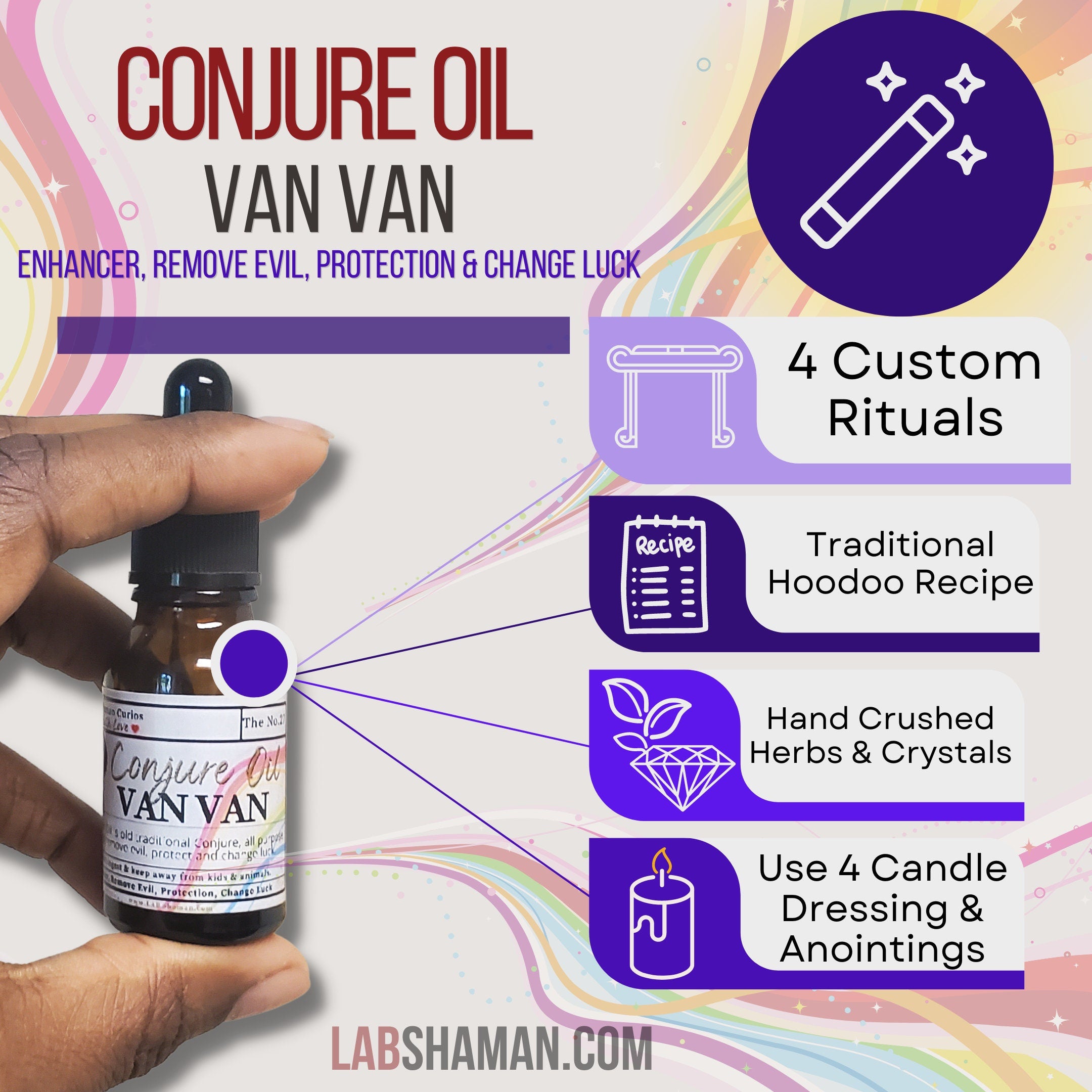 Van Van oil, conjure oil, hoodoo oil, like art of the root, spell oil, anointing oil, witch oil, hoodoo supplies, intention oil, ritual oil, altar oil, protection oil, magic oil, curios, remove negative, witch body oil, like lucky mojo.