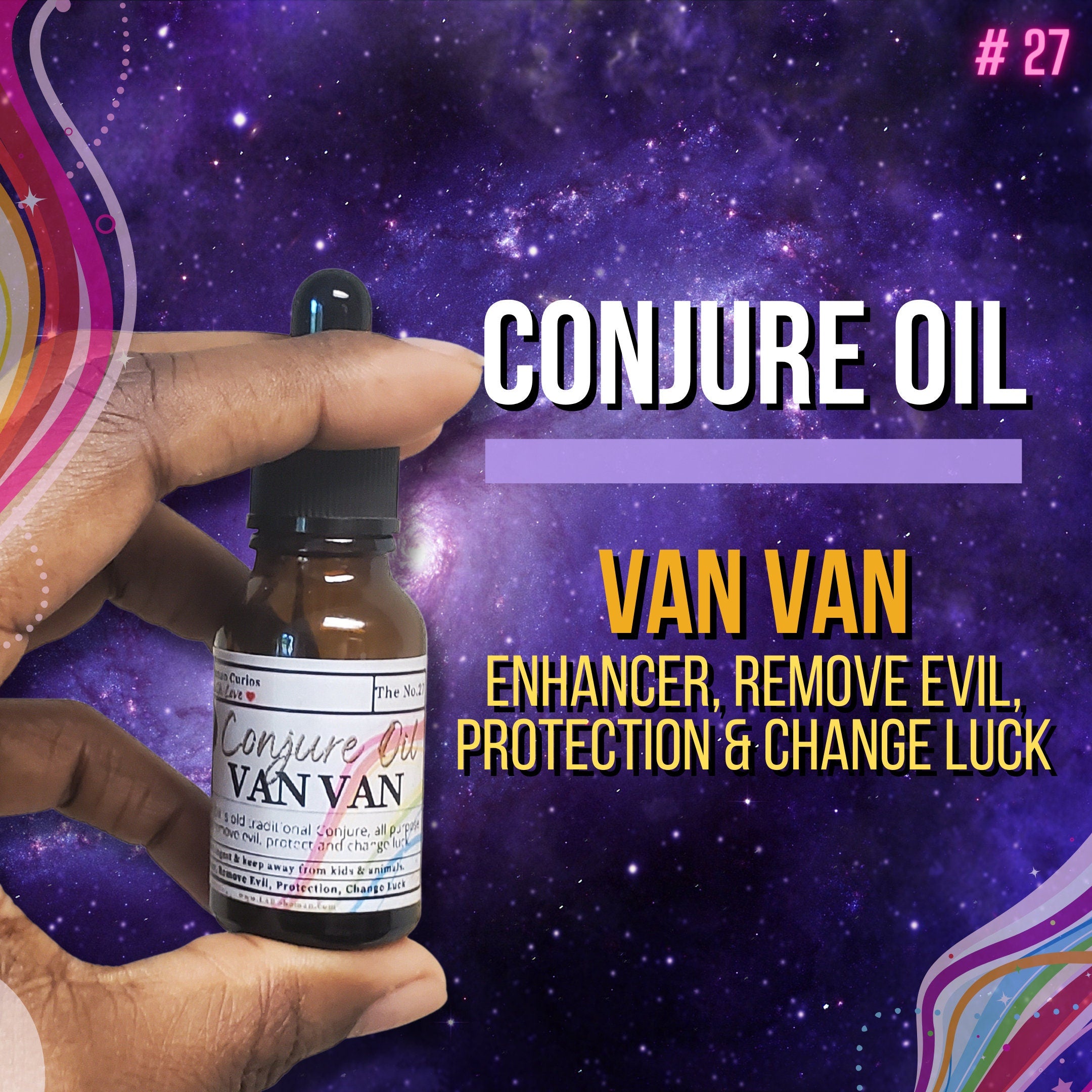 Van Van oil, conjure oil, hoodoo oil, like art of the root, spell oil, anointing oil, witch oil, hoodoo supplies, intention oil, ritual oil, altar oil, protection oil, magic oil, curios, remove negative, witch body oil, like lucky mojo.