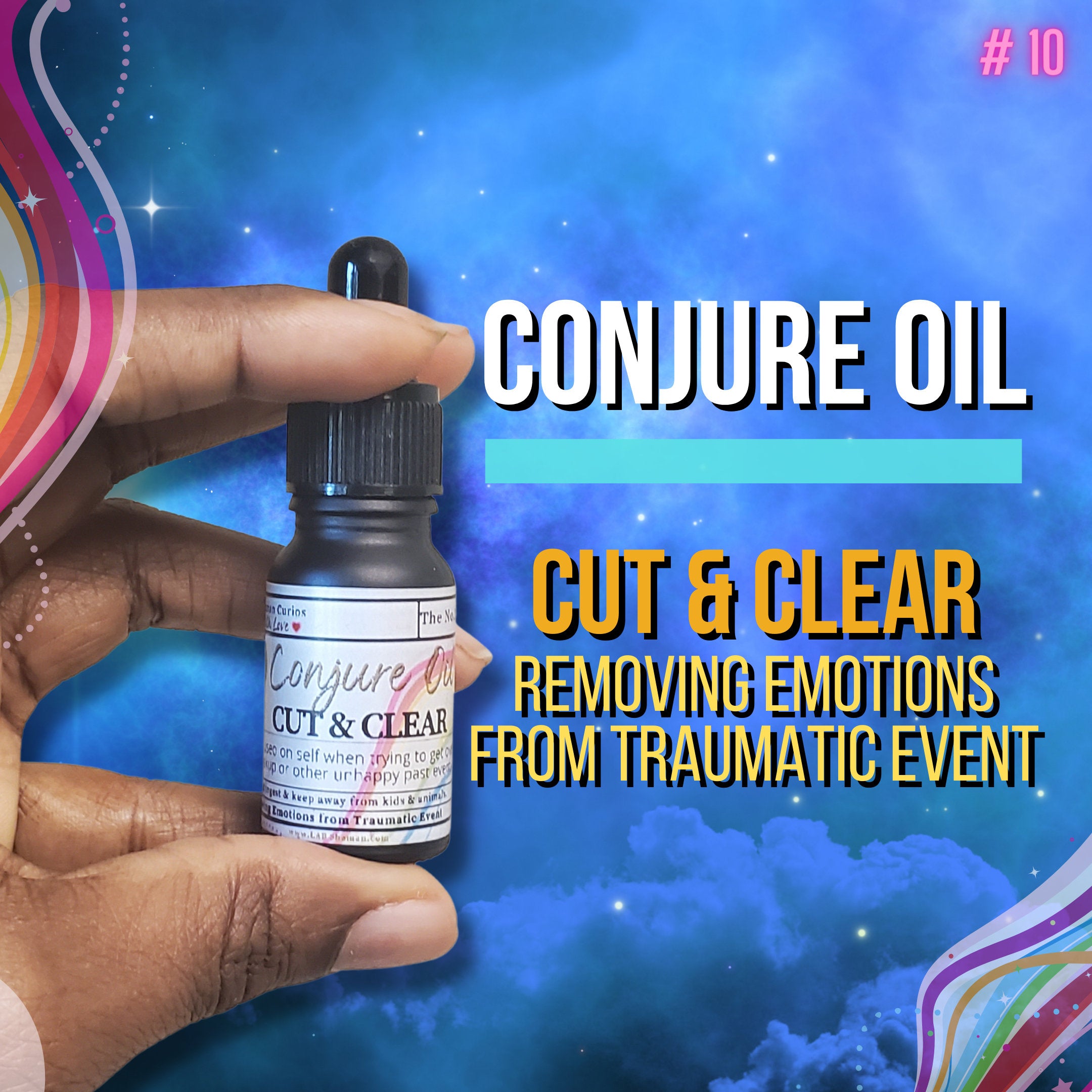 Cut & clear oil, cut and clear, conjure oil, hoodoo oil, like art of the root, spell oil, anointing oil, witchcraft oil, hoodoo supplies, intention oil, ritual oil, altar oil, protection oil, blessing oil, magic oil, curios, van van oil, witch oil.