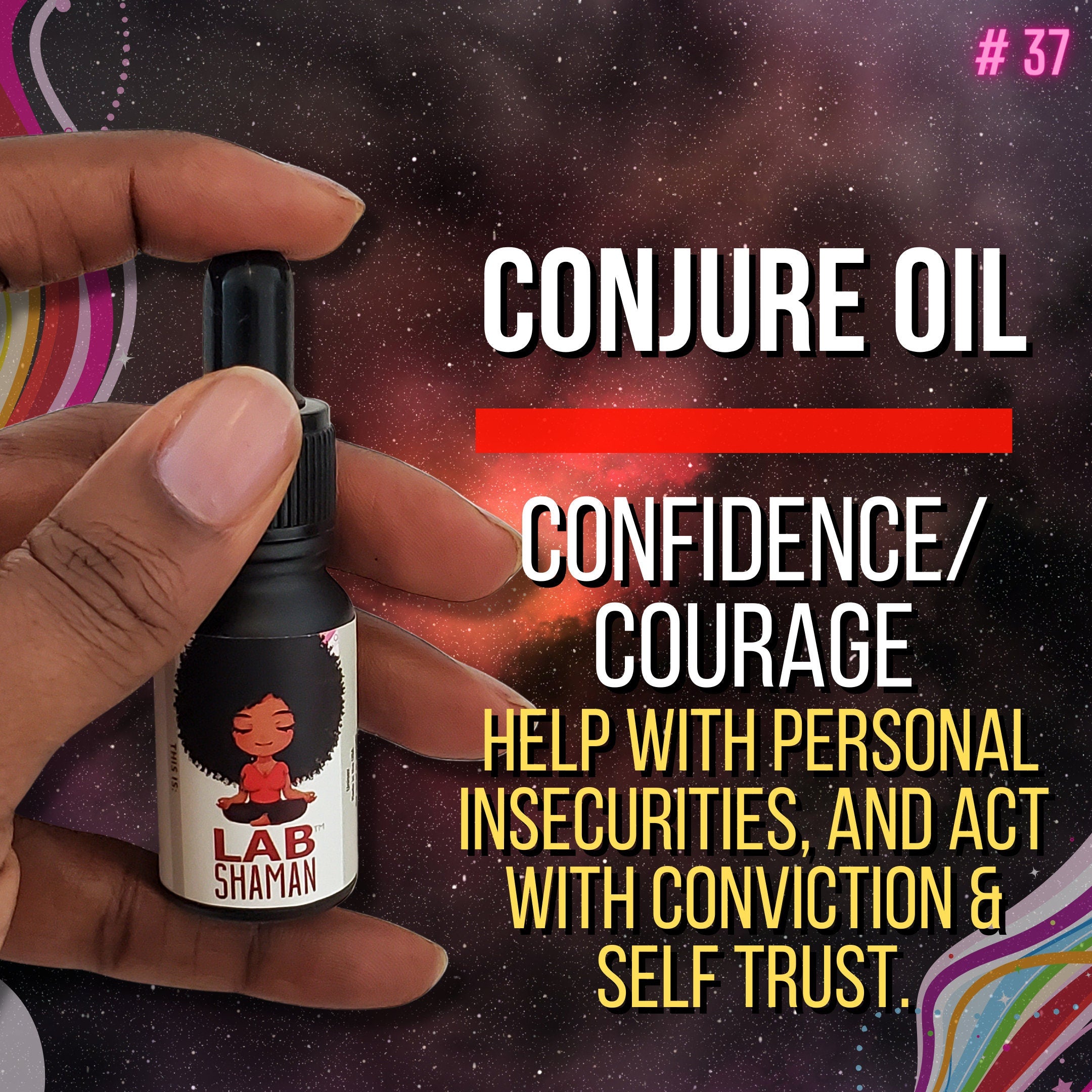 Confidence & Courage, conjure oil, hoodoo oil, like art of the root, spell oil, anointing oil, witchcraft oil, hoodoo supplies, intention oil, ritual oil, altar oil, protection oil, blessing oil, magic oil, curios, remove negative, witch oil.