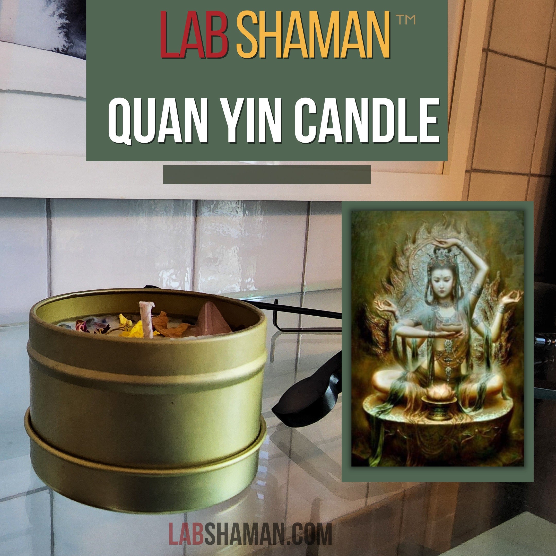 Quan Yin Candle, Spiritual Candle, Ritual Candle, Bodhisattva, Compassion, Guan Yin, Kuan Yin, Soy Wax Candle, lab shaman,