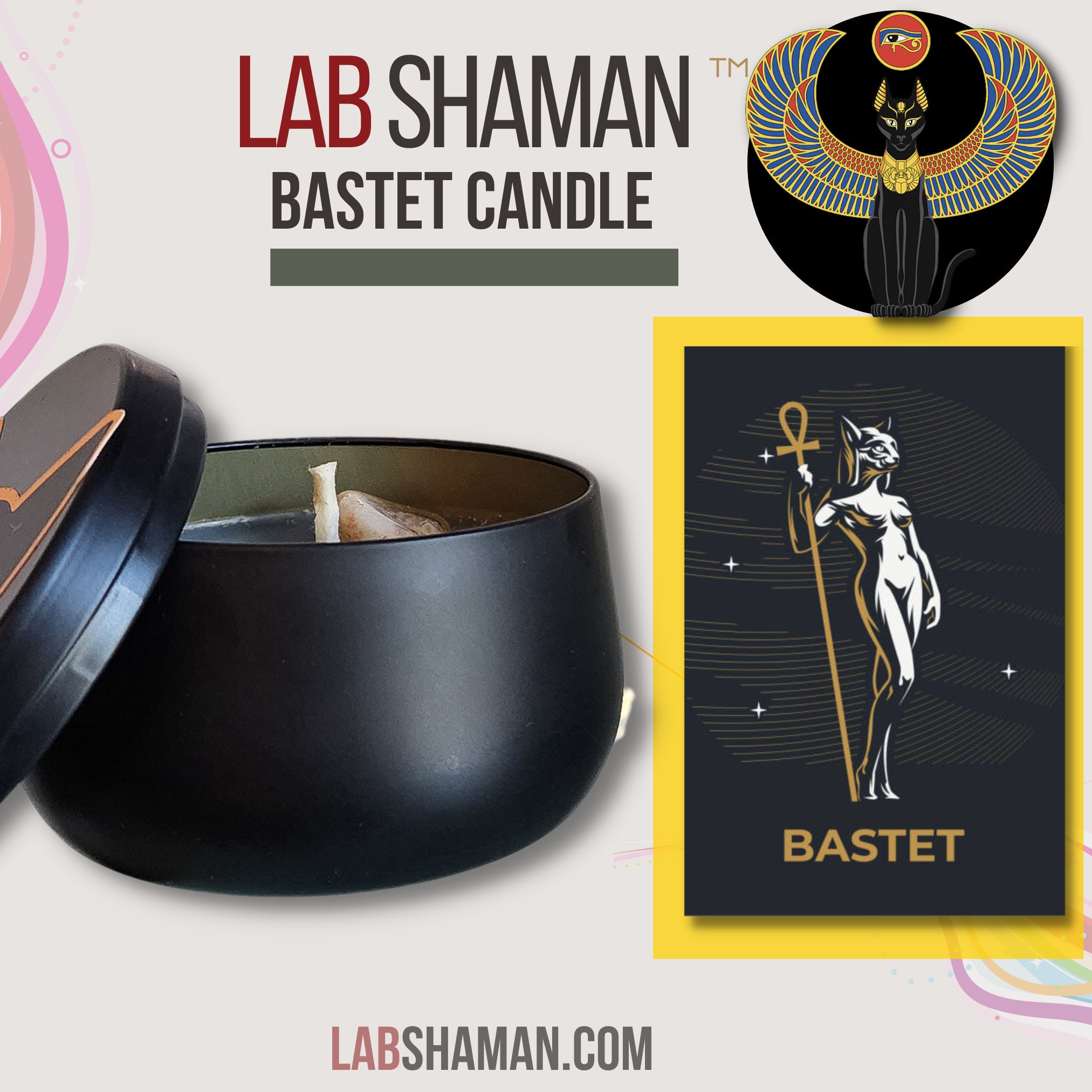 lab shaman, Bastet Candle, Spiritual Candle, Ritual Candle, Divine Feminine, Goddess Bastet, Love, Luck, Wealth, Protection, Feminine Energy, Perfume, Joy, Fire, Cat, Fertility, Music, Love, Intoxication, Secrecy, Soy Wax Candle, goddess honor