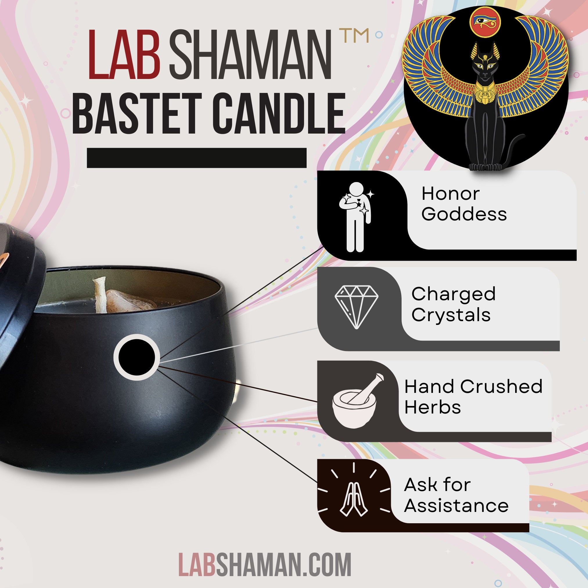 lab shaman, Bastet Candle, Spiritual Candle, Ritual Candle, Divine Feminine, Goddess Bastet, Love, Luck, Wealth, Protection, Feminine Energy, Perfume, Joy, Fire, Cat, Fertility, Music, Love, Intoxication, Secrecy, Soy Wax Candle, goddess honor