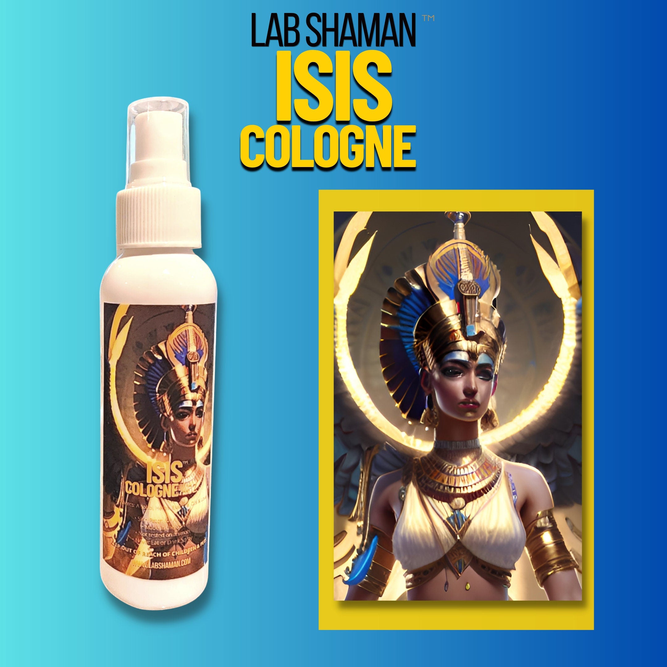 LAB Shaman&#39;s Isis Cologne, encased in an elegant glass bottle, is a unique blend that honors Isis, the Egyptian Goddess of magic, love, and healing