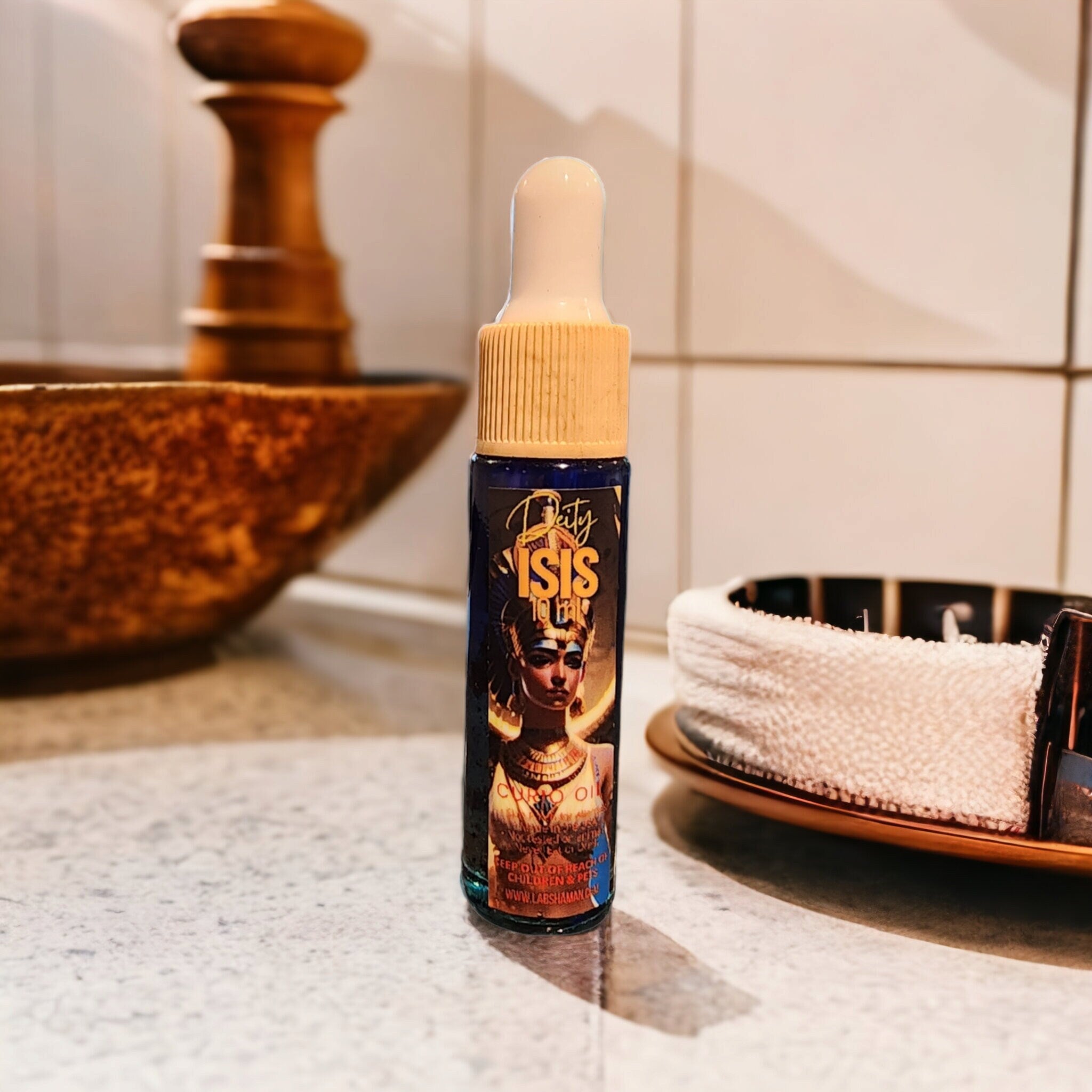 LAB Shaman Isis Oil, a harmonious blend of energizing and spiritual oils, dedicated to honoring Isis, the Egyptian Goddess of magic and healing.