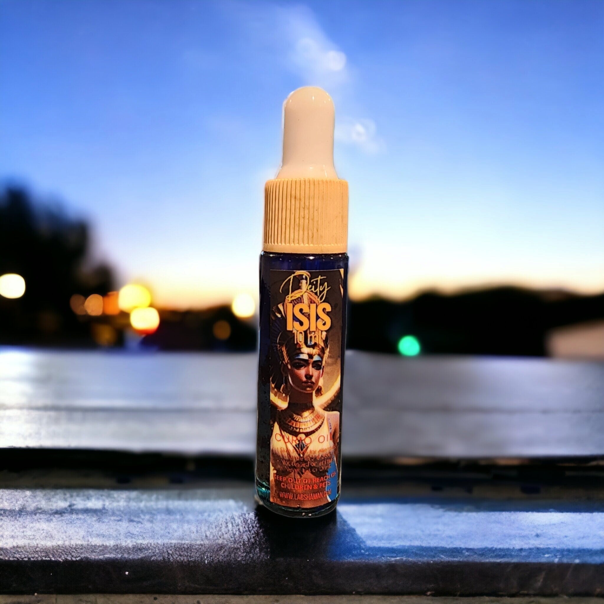 LAB Shaman Isis Oil, a harmonious blend of energizing and spiritual oils, dedicated to honoring Isis, the Egyptian Goddess of magic and healing.