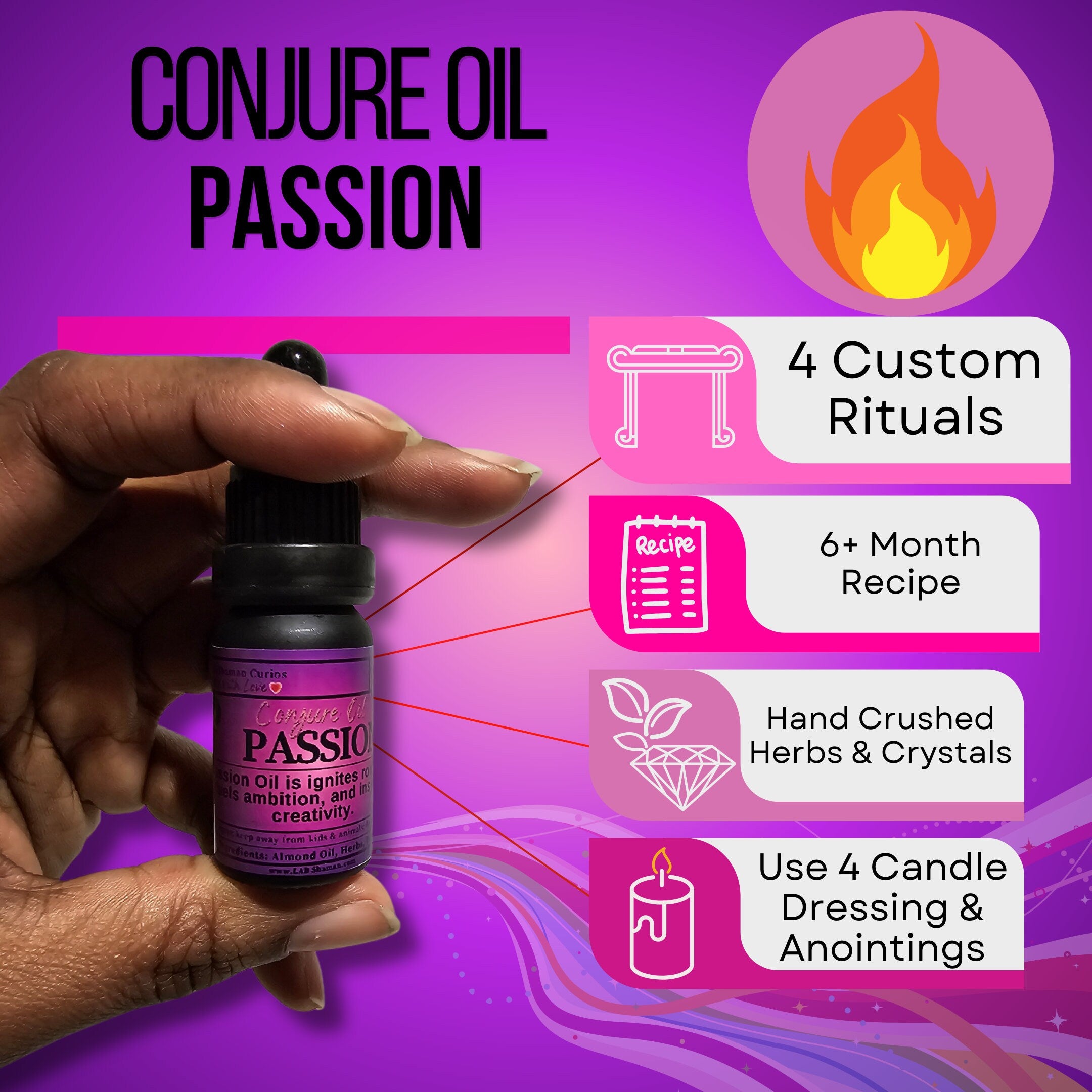 passion oil, Samhain, drive, passionate, success, motivation , conjure oil, hoodoo oil, spell oil, anointing oil, witchcraft oil, hoodoo supplies,  ritual oil, altar oil, protection oil, blessing oil, magic oil, labshaman