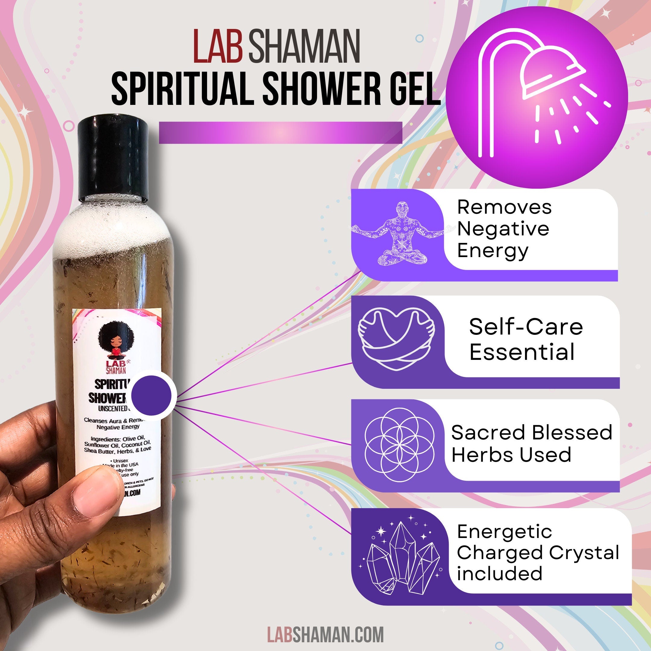 LAB Shaman, spiritual shower gel, energy remove negative energy, aura cleanse, negative energy removal, empath cleansing, spiritual cleanse, , unscented spiritual gel, spiritual practitioner , energetic reset, spiritual bath alternative